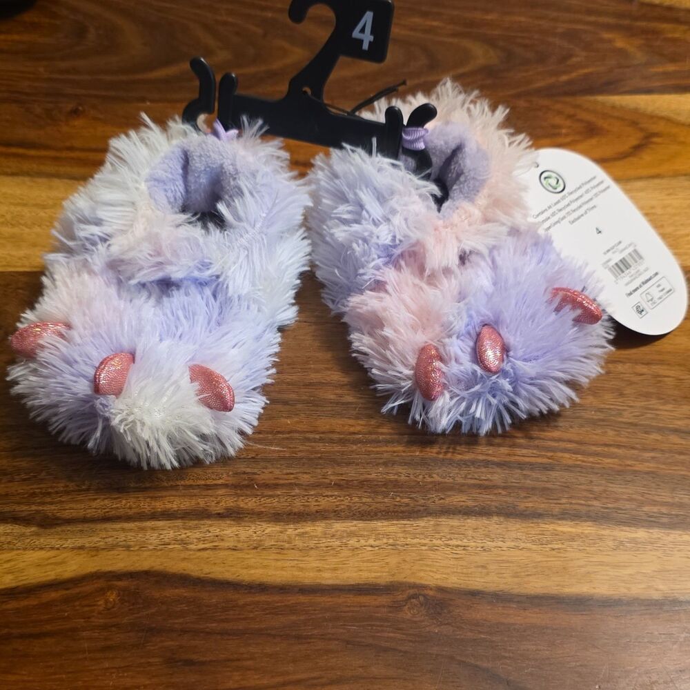 NWT Wonder Nation Girls Monster Faux Fur Glitter Slippers Pink Purple Sz 4T